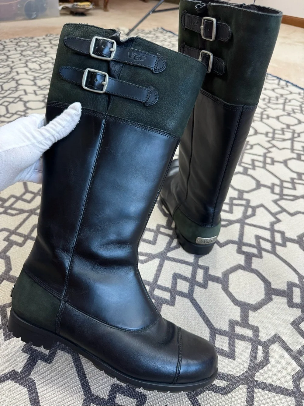 UGG Barolo Black Leather Shearling Lined Knee High Boots Women’s US 8 EU 39
